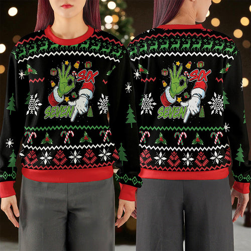 Funny Six Seven Christmas Teacher Ugly Fluffy Sweatshirt