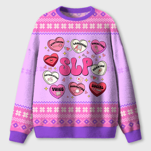 Heart Valentines Day SLP Teacher Ugly Fluffy Sweatshirt