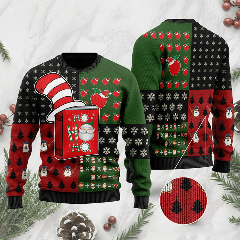 Ho Ho Ho Santa Cat Hat Teacher Ugly Fluffy Sweatshirt