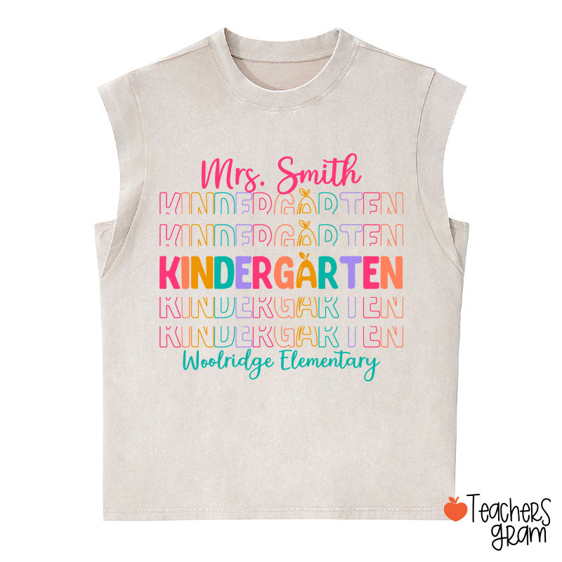 Personalized Colorful Apple Teacher Female Washed Tank Top