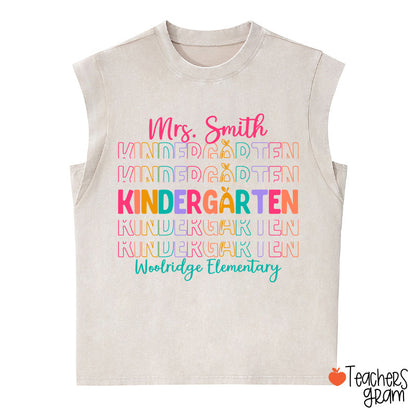 Personalized Colorful Apple Teacher Female Washed Tank Top