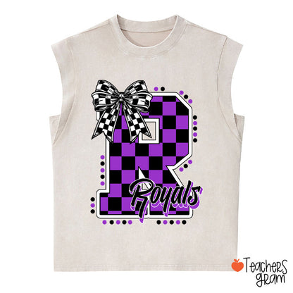 Personalized Mascot Checkered Print Teacher Female Washed Tank Top
