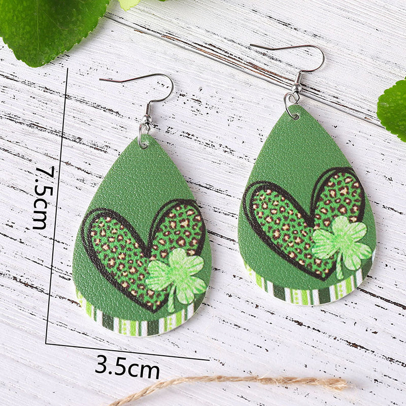 Water Drop Heart Clover Teacher Leather Earrings