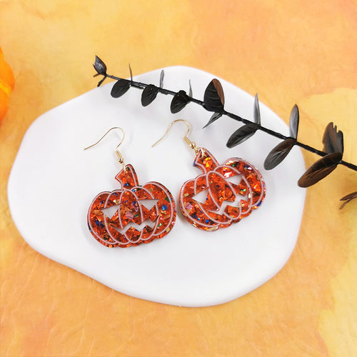 Sequined Ghost Face Pumpkin Teacher Acrylic Earrings
