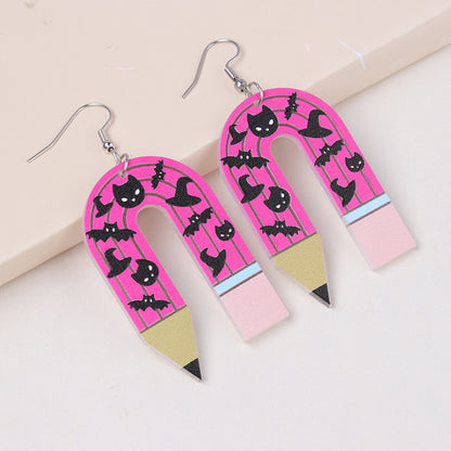 Halloween U-shaped Pencil Teacher Acrylic Earrings