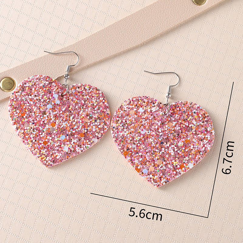 Sequin Heart Teacher Leather Earrings