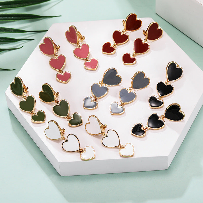 Three Heart Teacher Metal Earrings