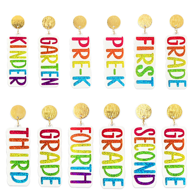 Glitter Grade Teacher Acrylic Earrings