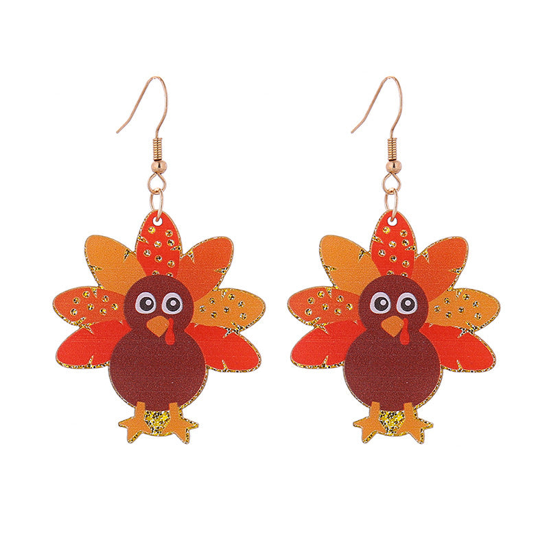 Thanksgiving Turkey Maple Leaf  Teacher Acrylic Earrings