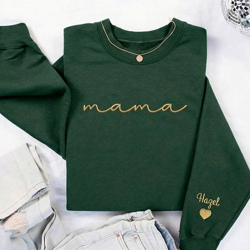 Personalized Embroidered Mother's Day Teacher Sleeve Print Sweatshirt