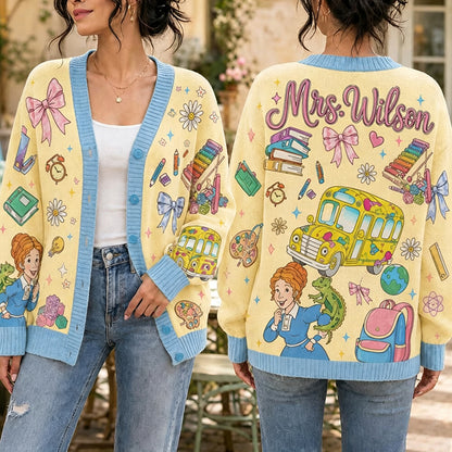 Personalized Name Magic Things Teacher Ugly Cardigan Sweaters