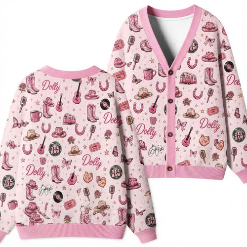 Pink With Multiple Patterns Teacher Ugly Cardigan Sweaters