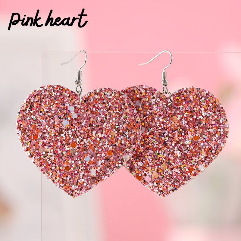 Sequin Heart Teacher Leather Earrings