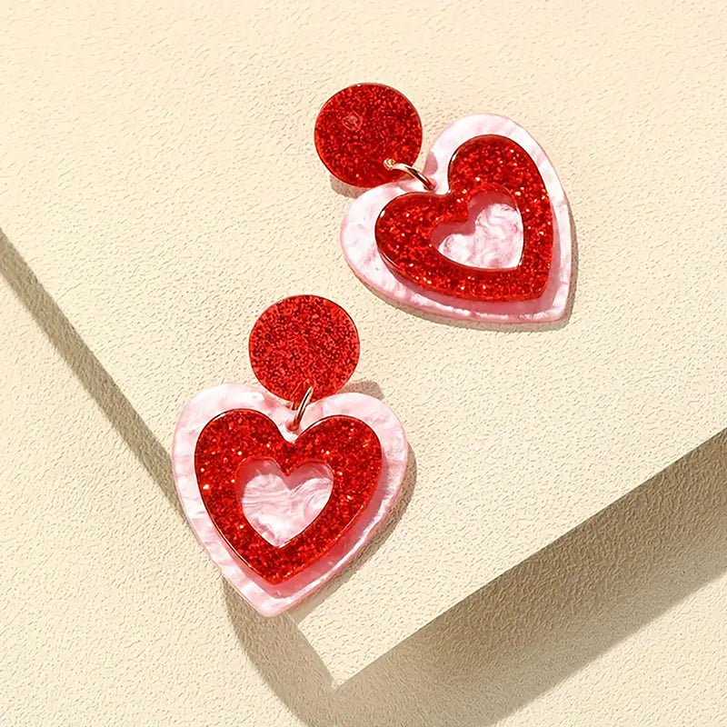 Valentine's Day Double Heart Teacher Acrylic Earrings