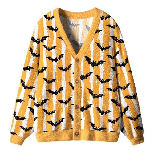 Retro Distressed Stripe Bat All Over Print Teacher  Cardigan Sweaters