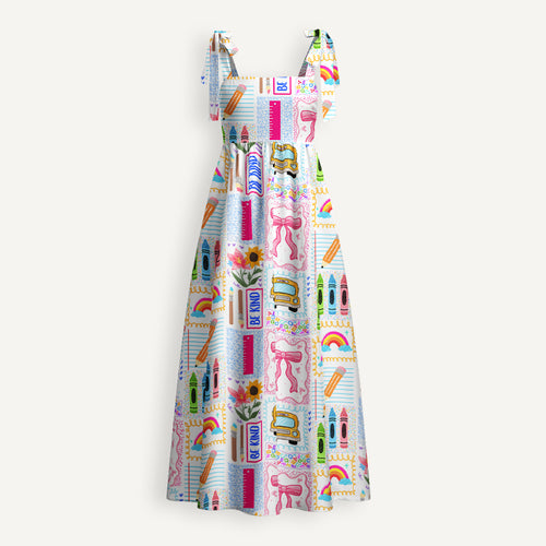 School Bus Coquette Bow Teacher Tie Shoulder Dress