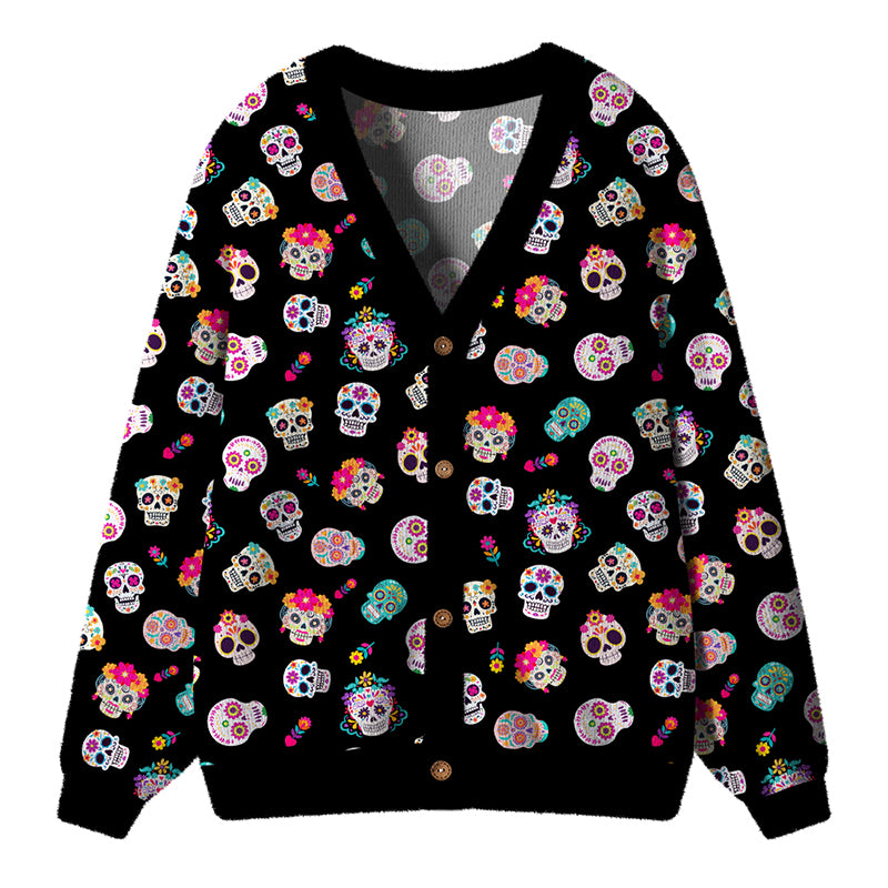 Sugar Skull Floral All Over Print Teacher Ugly Cardigan Sweaters