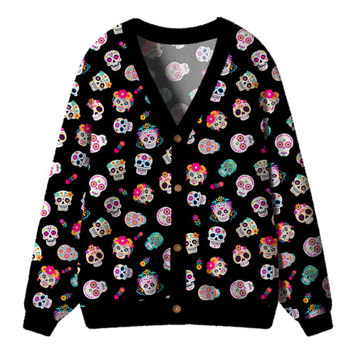 Sugar Skull Floral All Over Print Teacher Ugly Cardigan Sweaters