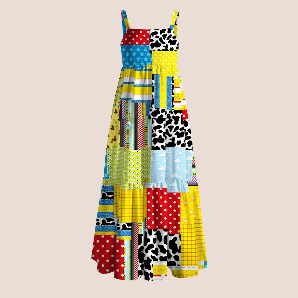 Teacher Story Faux Patchwork Print Teacher Slip Dress