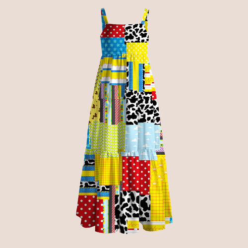 Teacher Story Faux Patchwork Print Teacher Slip Dress