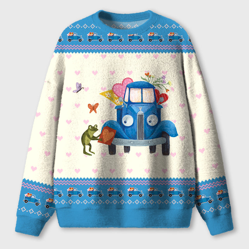 Trucks And Friends Valentine's Day Teacher Ugly Fluffy Sweatshirt