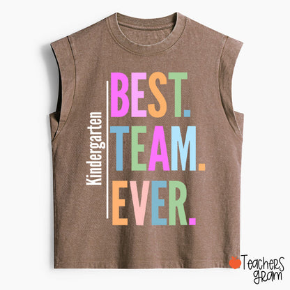 Personalized Neon Color Best Team Ever Teacher Female Washed Tank Top