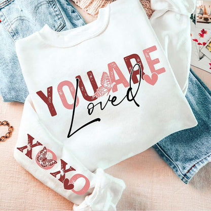 You Are Loved XOXO Teacher Sleeve Print Sweatshirt