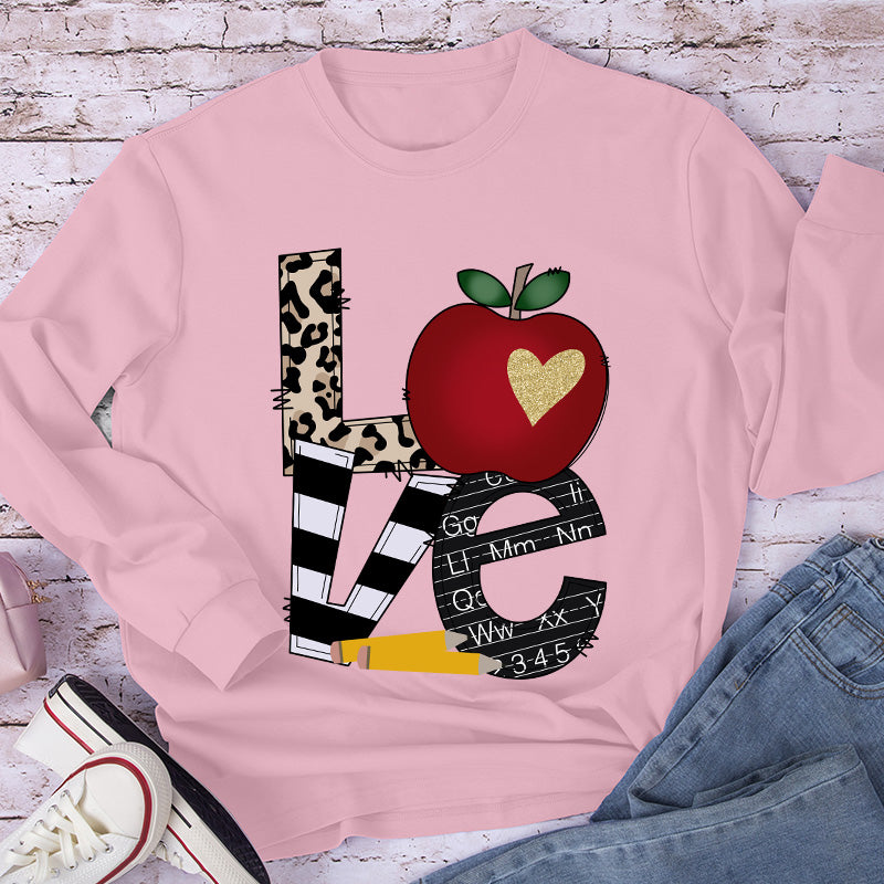 LOVE Shining Apple Different Patterns Teacher Long Sleeve T-Shirt