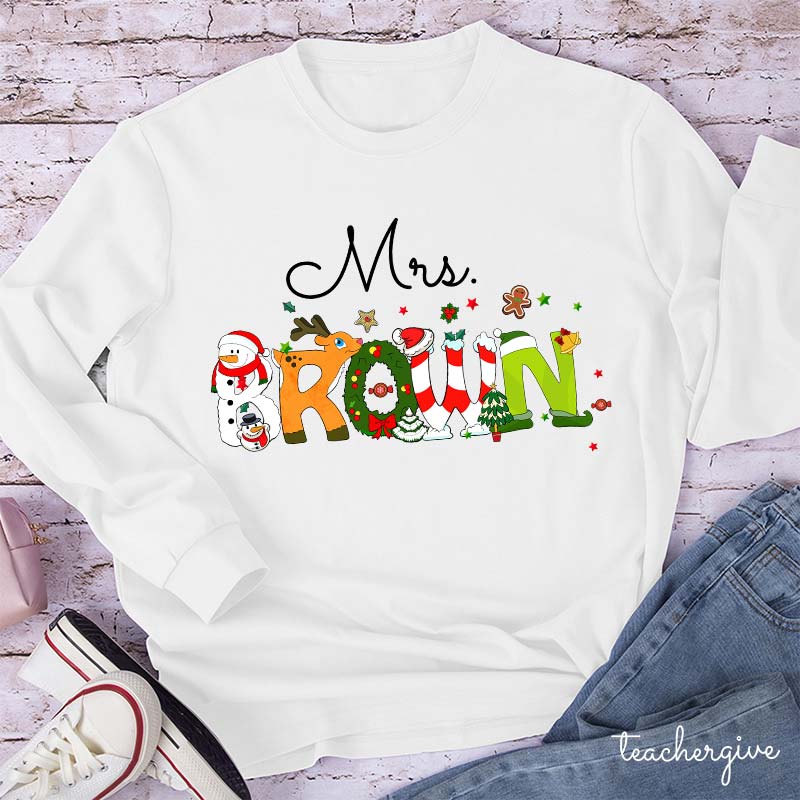 Personalized Christmas Style Teacher Long Sleeve T-Shirt