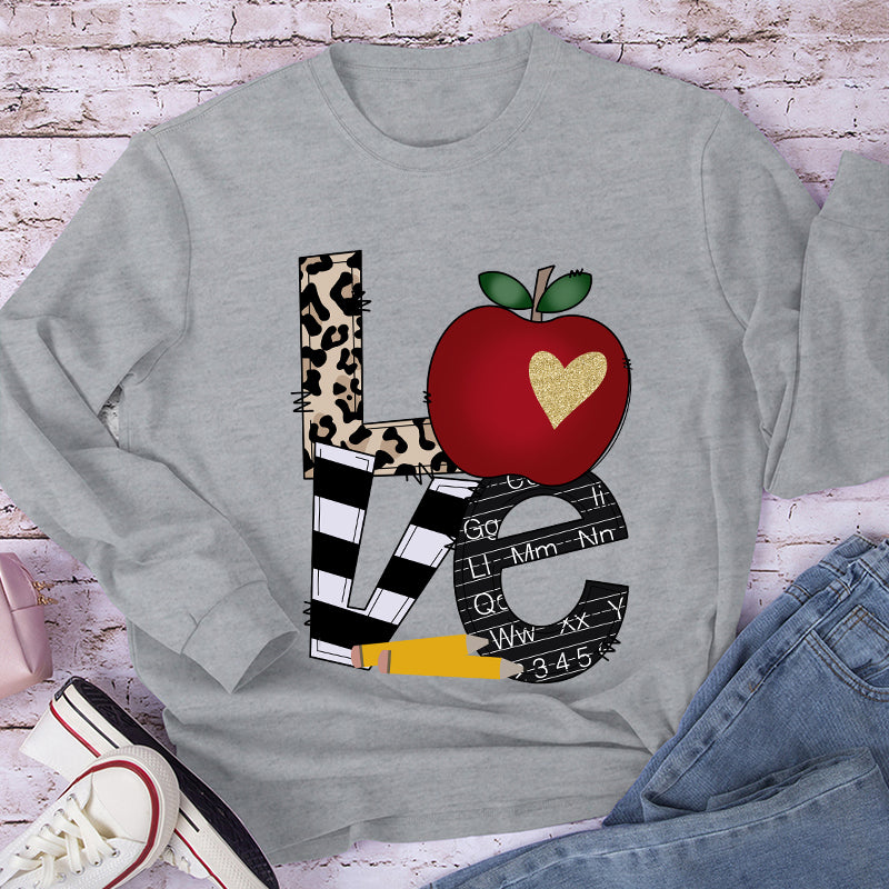 LOVE Shining Apple Different Patterns Teacher Long Sleeve T-Shirt