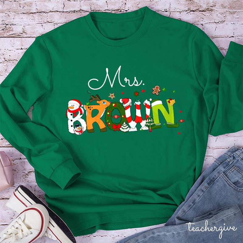 Personalized Christmas Style Teacher Long Sleeve T-Shirt