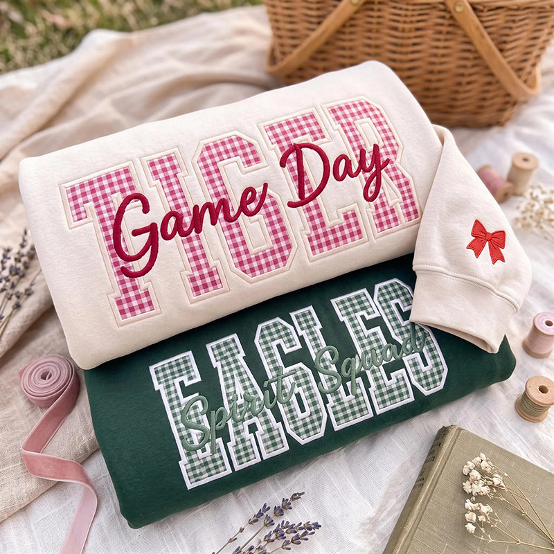 Personalized Mascot School Spirit Patchwork Embroidered Teacher Sweatshirt