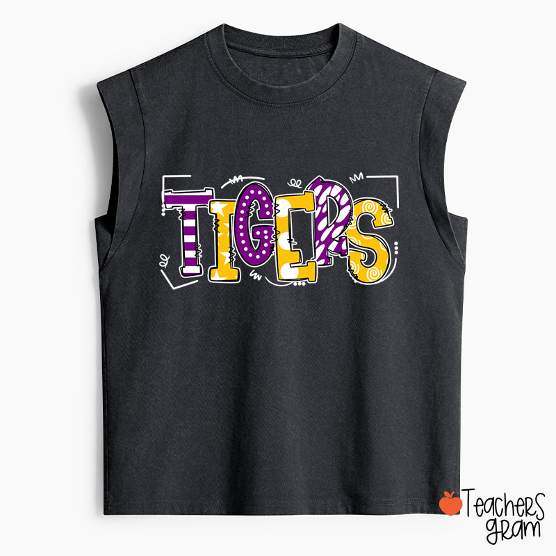 Personalized Mascot Cute Fonts Game Day Teacher Female Washed Tank Top