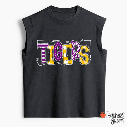 Personalized Mascot Cute Fonts Game Day Teacher Female Washed Tank Top
