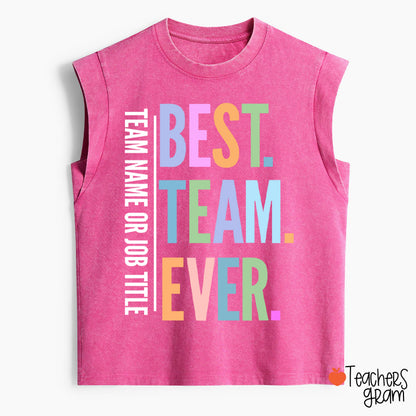 Personalized Neon Color Best Team Ever Teacher Female Washed Tank Top