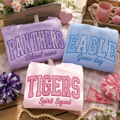 Personalized Mascot School Spirit Patchwork Embroidered Teacher Sweatshirt