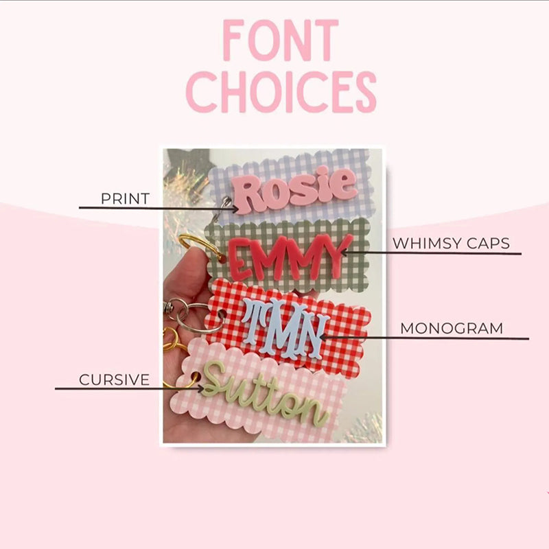 Personalized Name Gingham Acrylic Teacher Keychain