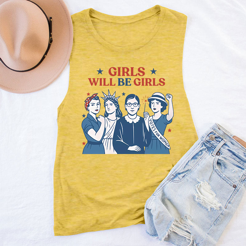 Girls Will Be Girls 4th Of July Teacher Tank Top