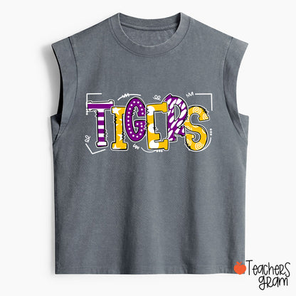 Personalized Mascot Cute Fonts Game Day Teacher Female Washed Tank Top