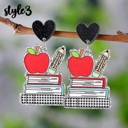 Apple Book Ruler Teacher Acrylic Earrings