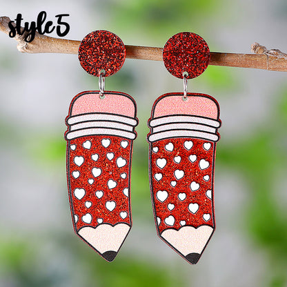 Apple Book Ruler Teacher Acrylic Earrings