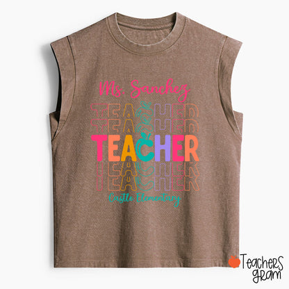 Personalized Colorful Apple Teacher Female Washed Tank Top
